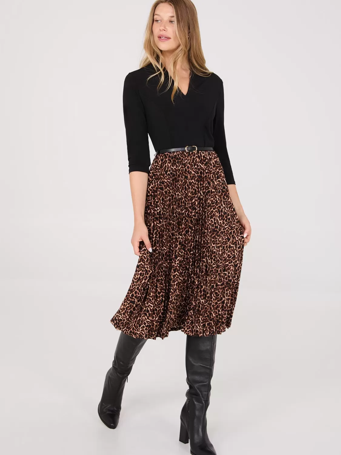 Suzy Shier Work Dresses | Dresses*2-Fer Animal Print Belted Dress