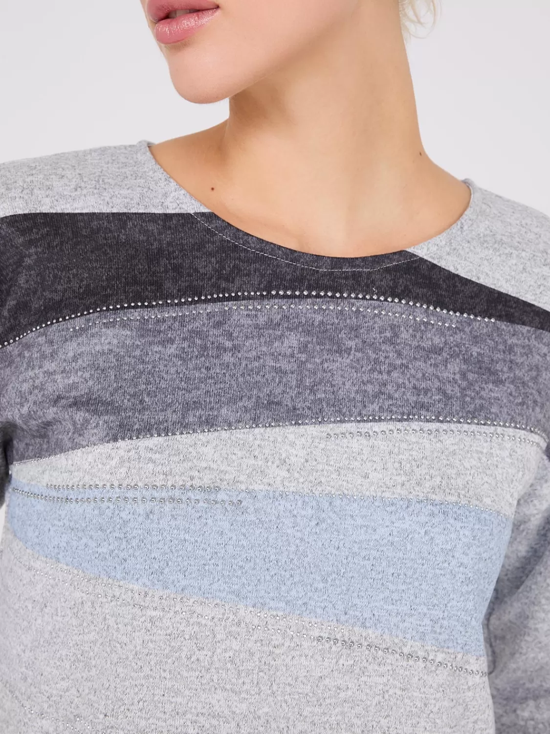 Suzy Shier Long Sleeve*Abstract Colour Block Top With Stud Details
