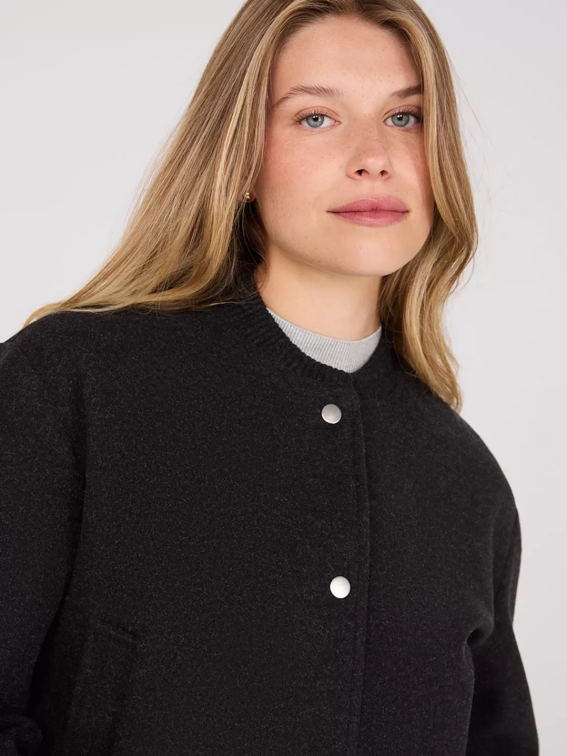 Suzy Shier Puffers & Jackets | Puffers & Jackets*Button-Front Bomber Jacket