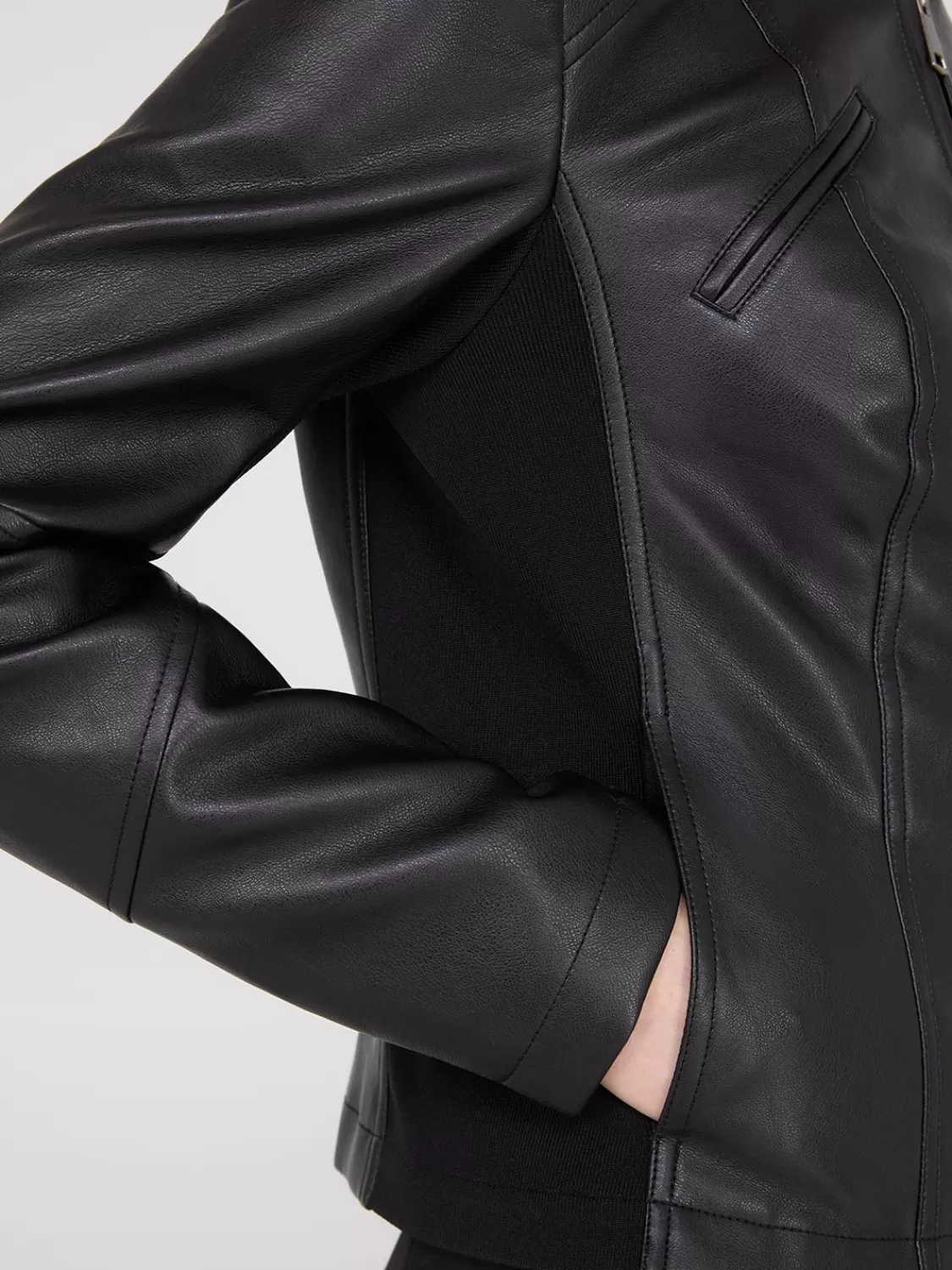 Suzy Shier Puffers & Jackets | Puffers & Jackets*Collarless Faux Leather Jacket