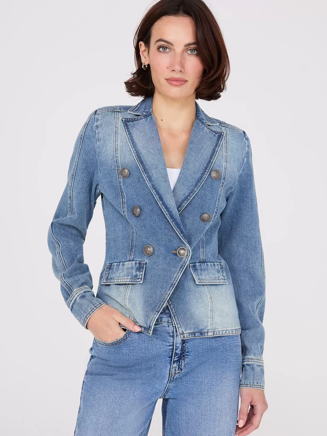 Suzy Shier Puffers & Jackets | Puffers & Jackets*Denim Double-Breasted Blazer