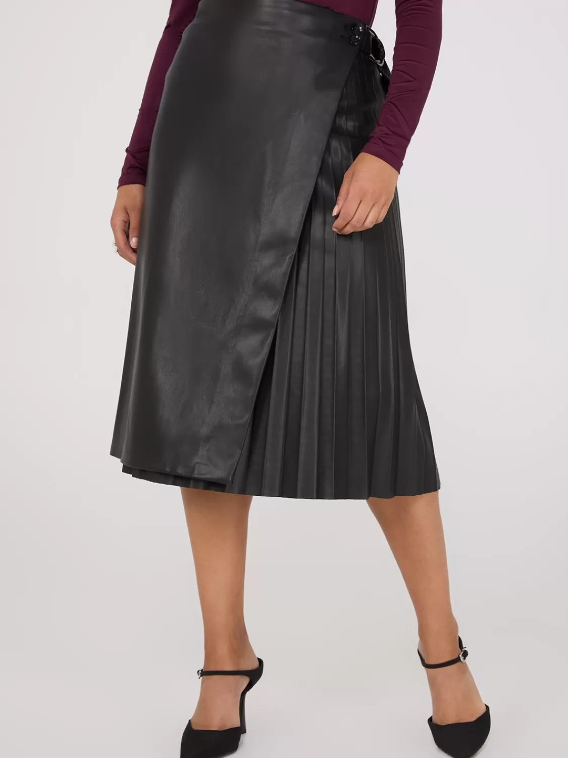 Suzy Shier Skirts*Faux Leather Wrap Midi Skirt