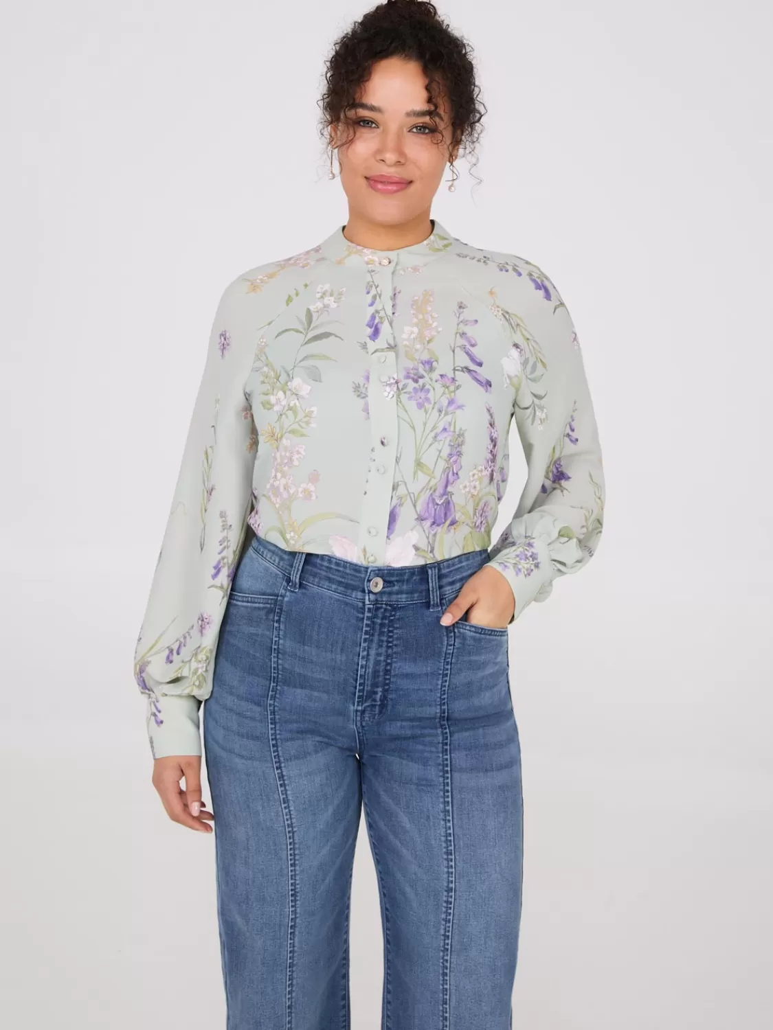Suzy Shier Tops | Long Sleeve*Floral Print Round Collar Chiffon Blouse