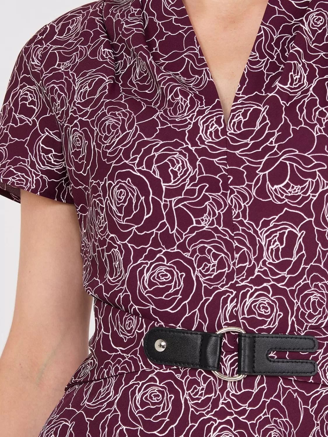 Suzy Shier Midi & Maxi*Floral Print Shawl Collar Belted Midi Dress