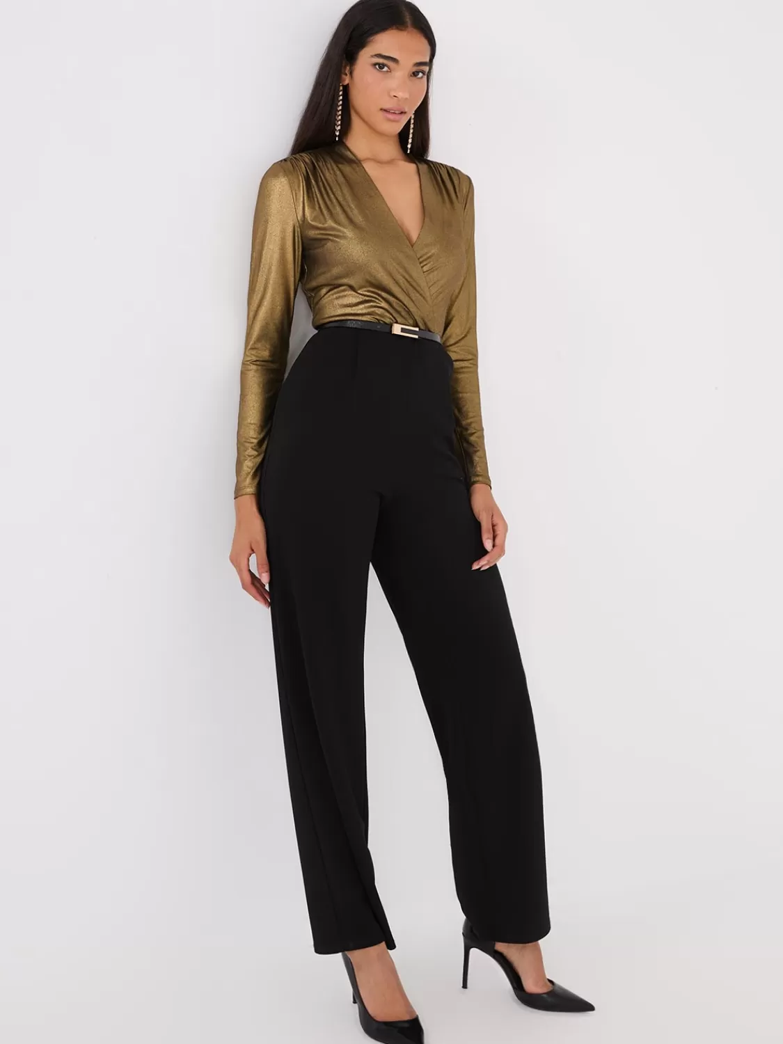 Suzy Shier Midi & Maxi | Party Dresses*Foil Crossover Wide-Leg Jumpsuit