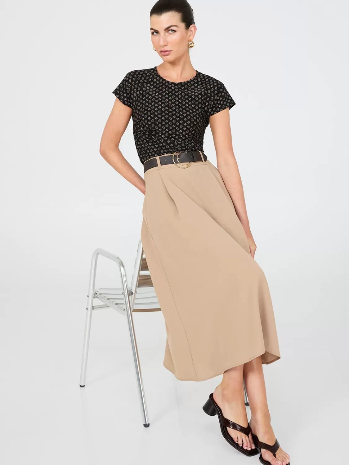 Suzy Shier Tops | Short Sleeve*Geo Print Short Raglan Sleeve Top With Side Pleats