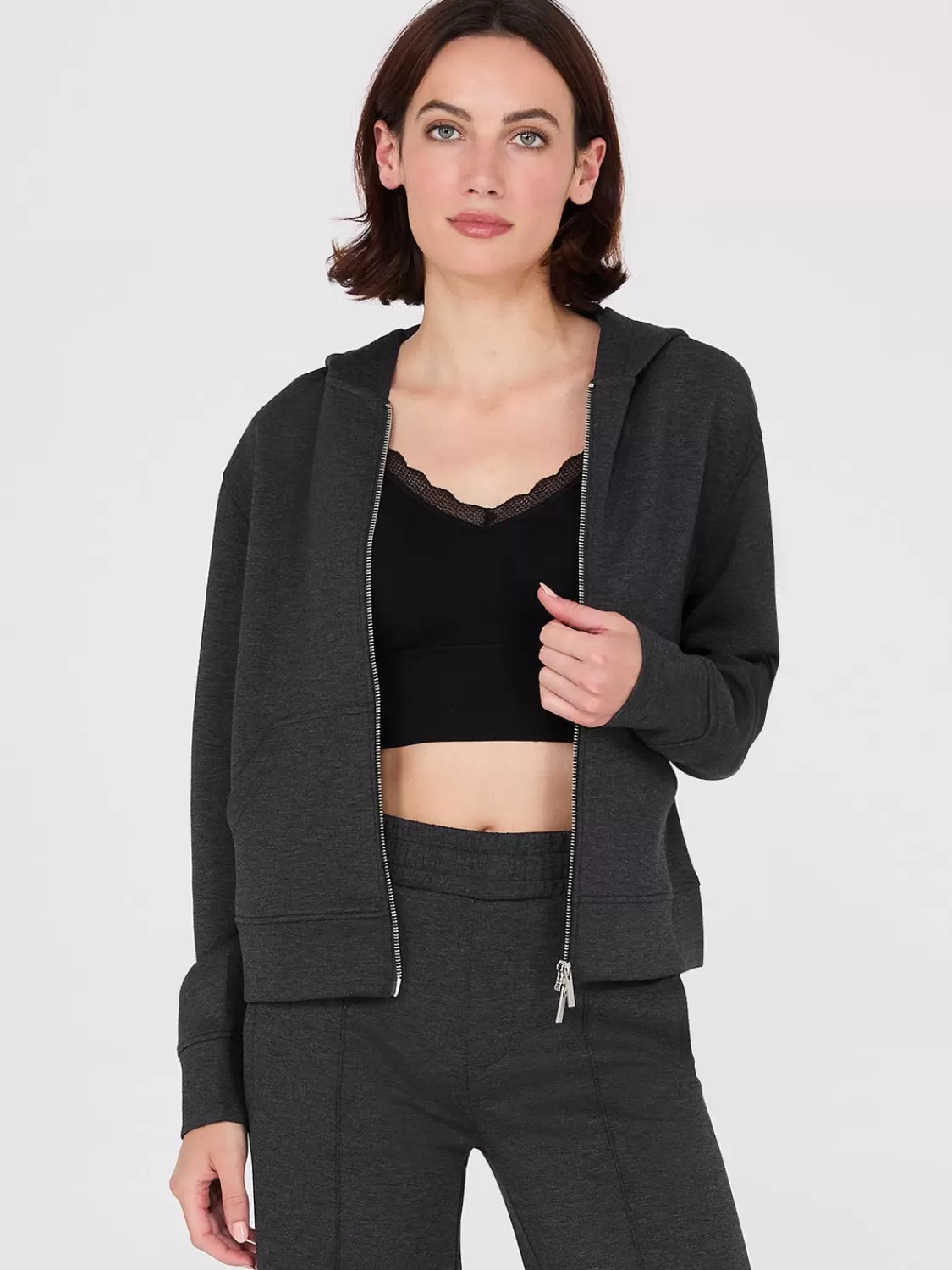 Suzy Shier Lounge & Pjs | Long Sleeve*Kangaroo Pocket Zip-Up Hoodie