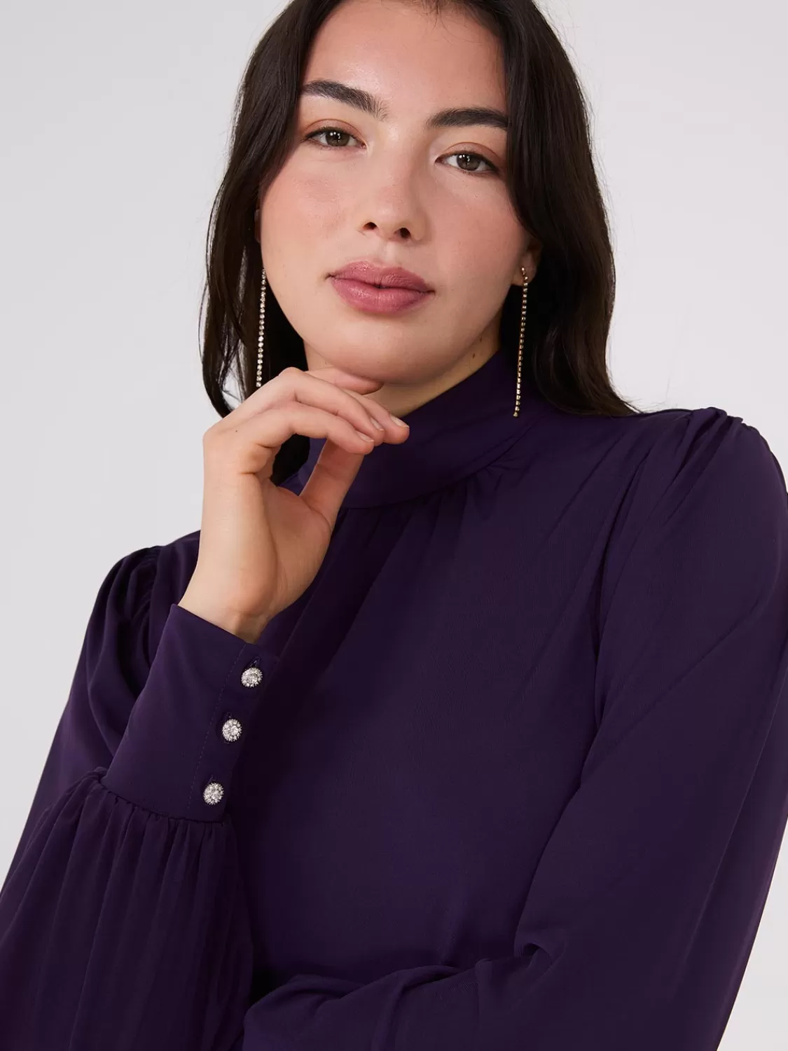 Suzy Shier Tops | Long Sleeve*Long Balloon Sleeve Mock Neck Blouse