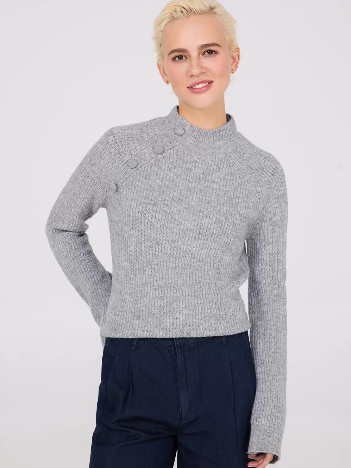 Suzy Shier Long Sleeve | Sweaters & Cardigans*Mock Neck Sweater With Button Details