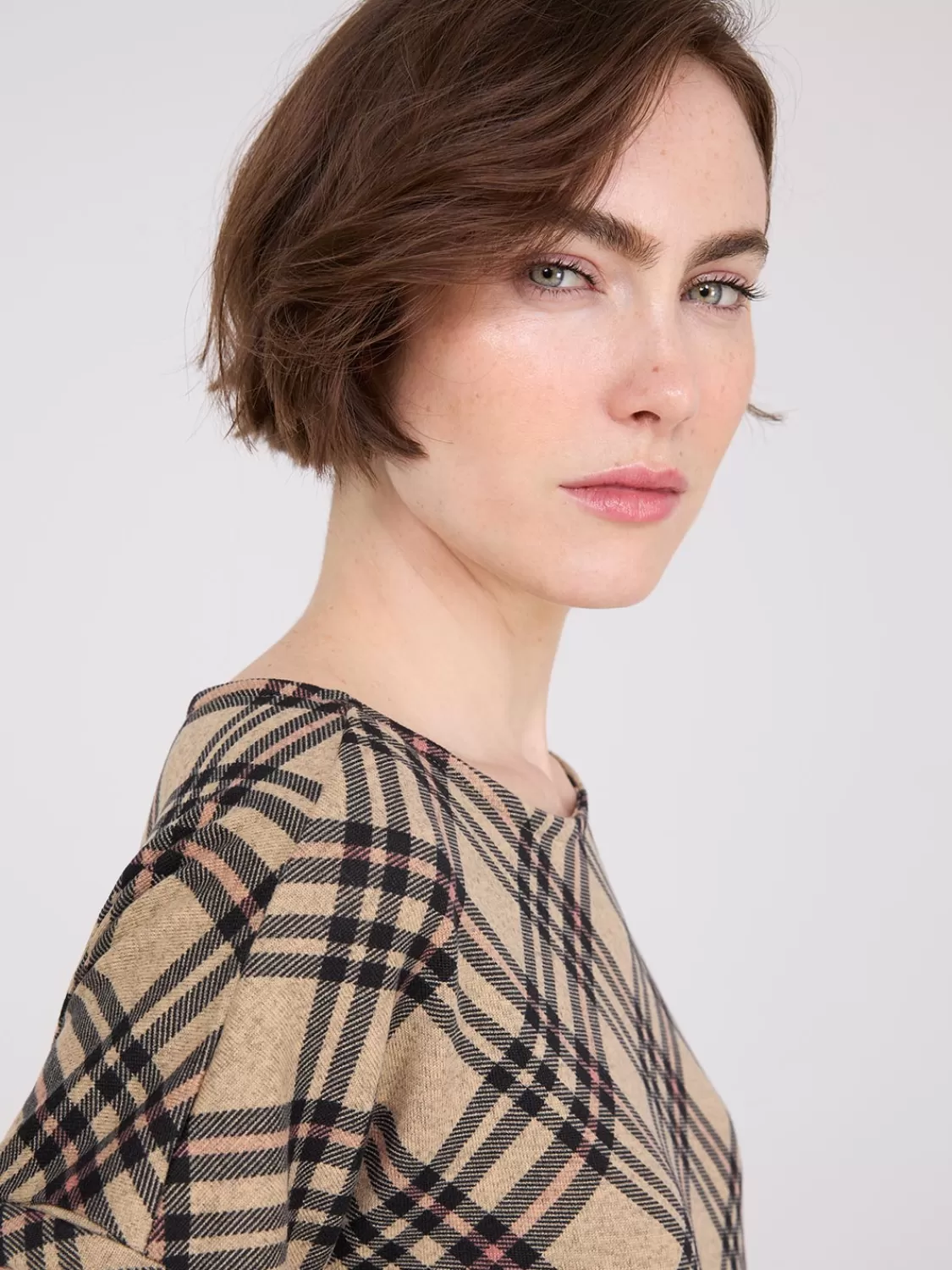 Suzy Shier Short Sleeve | Tank Tops & T-Shirts*Plaid Cuffed Dolman Sleeve T-Shirt