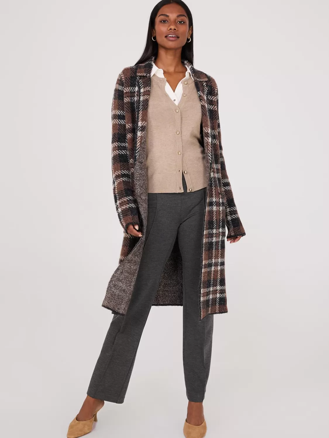 Suzy Shier Long Sleeve | Sweaters & Cardigans*Plaid Jacquard Notch Collar One-Button Duster