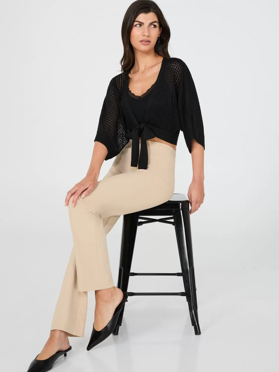 Suzy Shier Short Sleeve | Sweaters & Cardigans*Pointelle Shrug With Front Tie