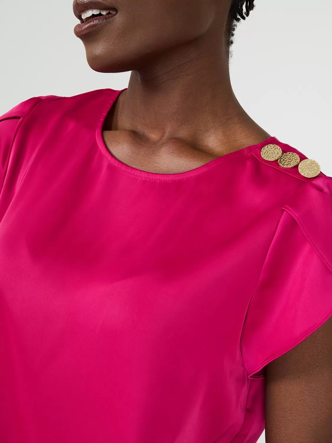 Suzy Shier Tops | Short Sleeve*Satin Tulip Sleeve Blouse