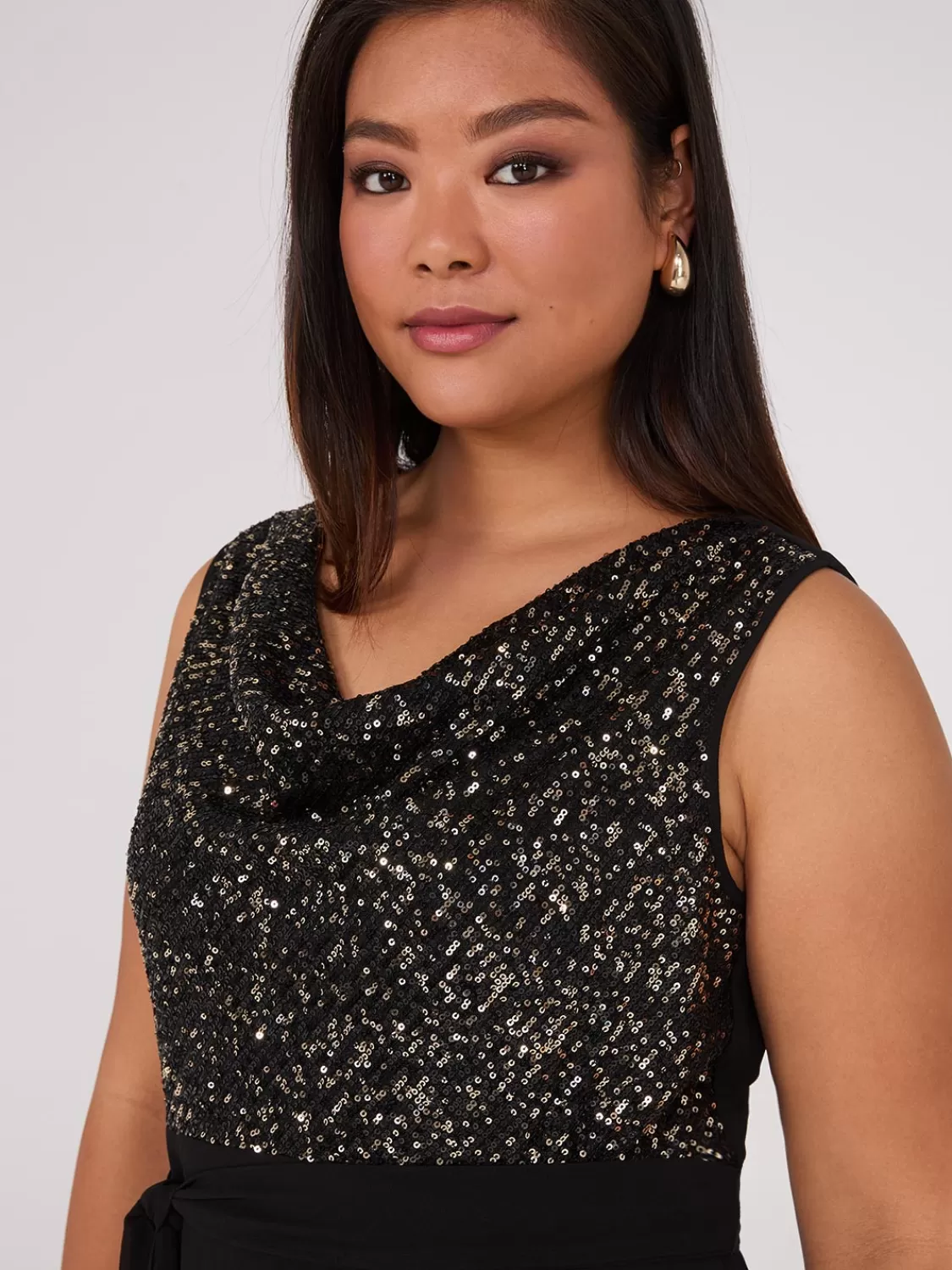 Suzy Shier Mini | Midi & Maxi*Sequin Cowl Neck Fit & Flare Dress