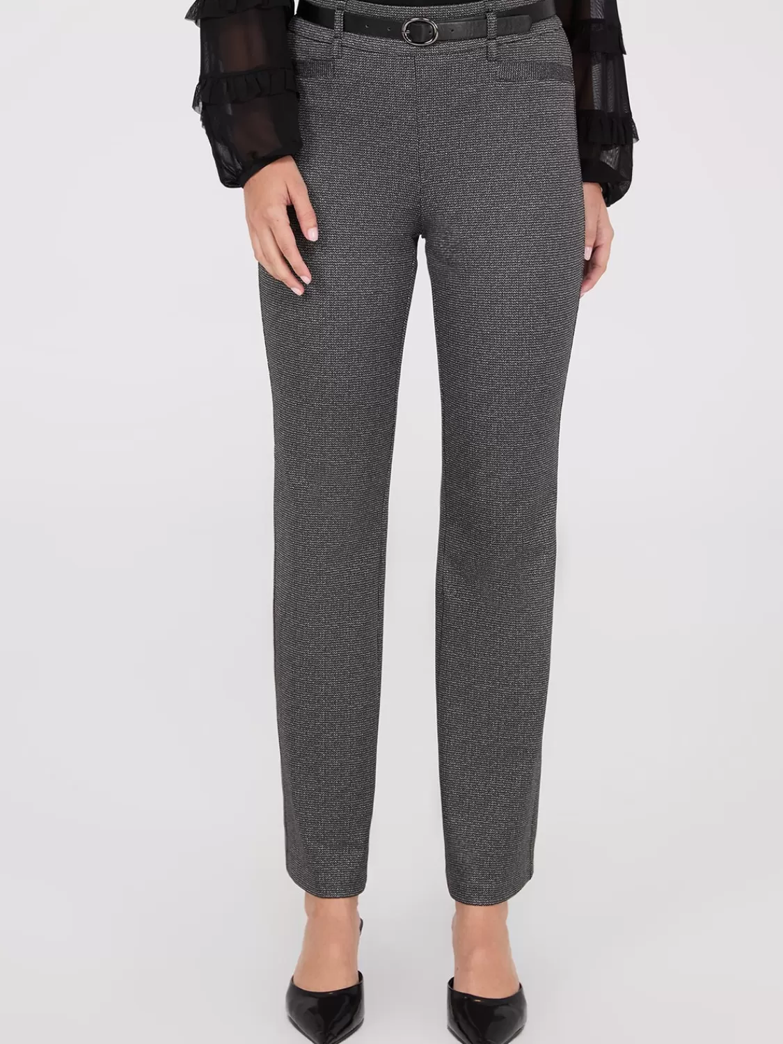 Suzy Shier Bottoms | Pants*Straight Leg Bootcut Pants With Faux Leather Belt