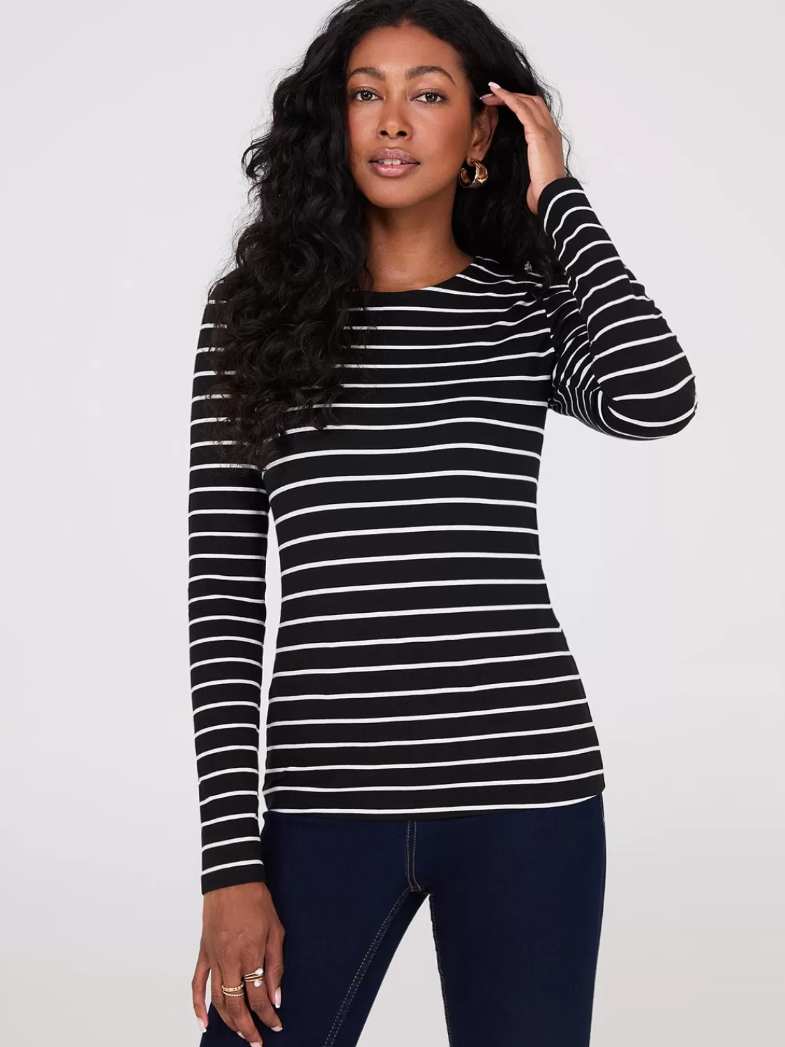 Suzy Shier Suzy Everyday | Long Sleeve*Striped Long Sleeve Round Neck Top