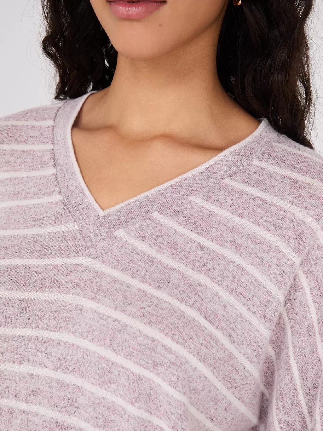 Suzy Shier Lounge & Pjs | Long Sleeve*Striped V-Neck Dolman Sleeve Top
