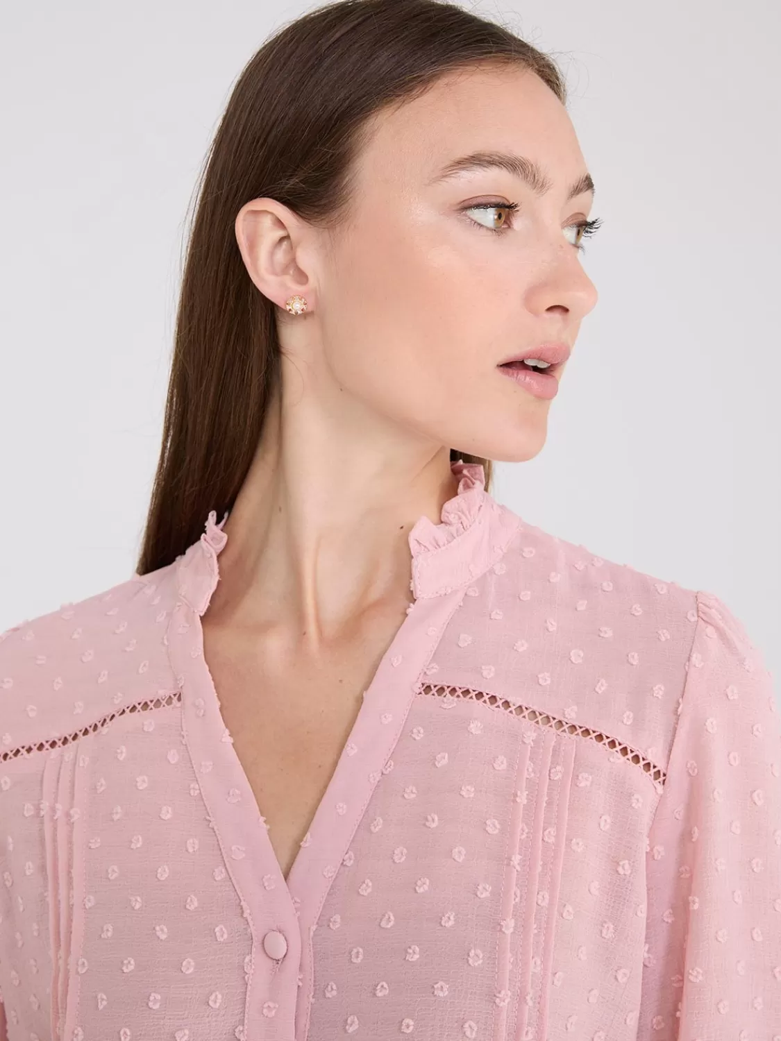 Suzy Shier Tops | Blouses*Textured Split Collar Button-Front Blouse