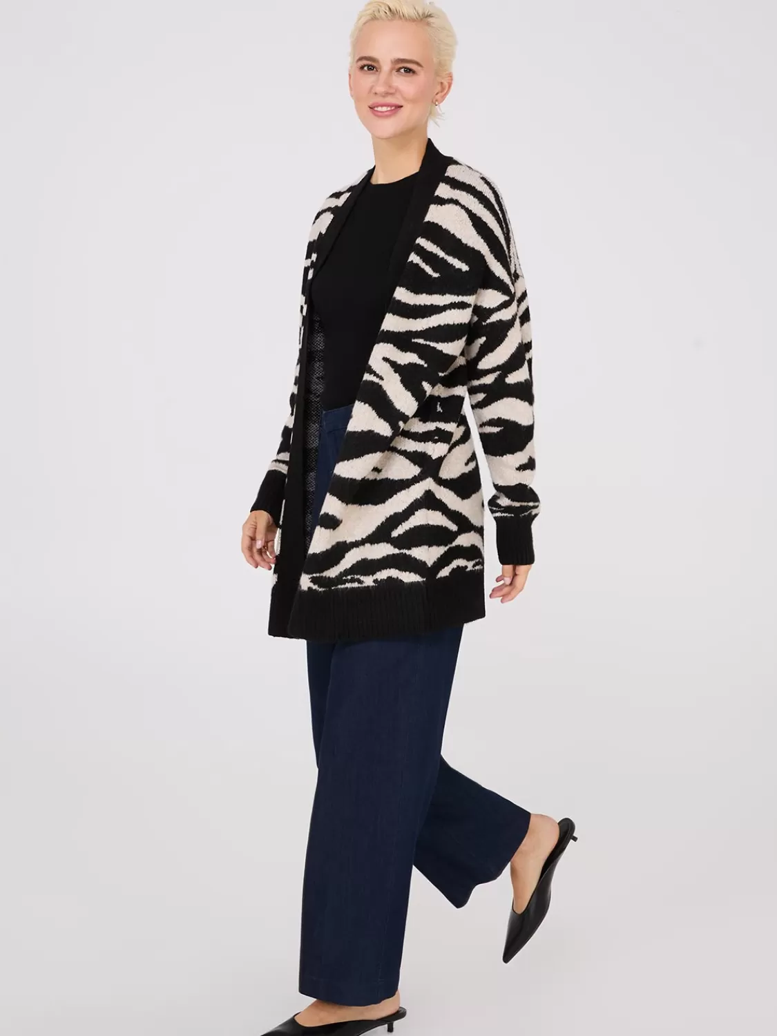 Suzy Shier Long Sleeve | Sweaters & Cardigans*Zebra Print Drop Shoulder Duster